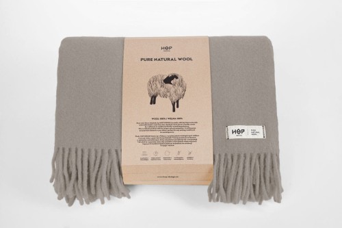 Koc wełniany ziemisty szary YETI 100% wełna z Nowej Zelandii Hop Design