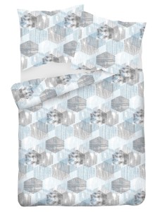 Pościel bawełna satynowa 200x220+2x70x80  niebieska sześciany 44A Exclusive 