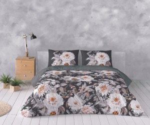 Pościel z bawełny egipskiej 200x220 +2x70x80 brązowa kwiaty 11 perkal Prestige