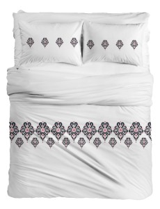 Pościel bawełniana 200x220 +2x70x80 Folk Biała renforce deSatin R23