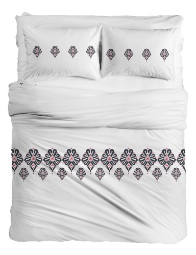 Pościel bawełniana 200x220 +2x70x80 Folk Biała renforce deSatin R23