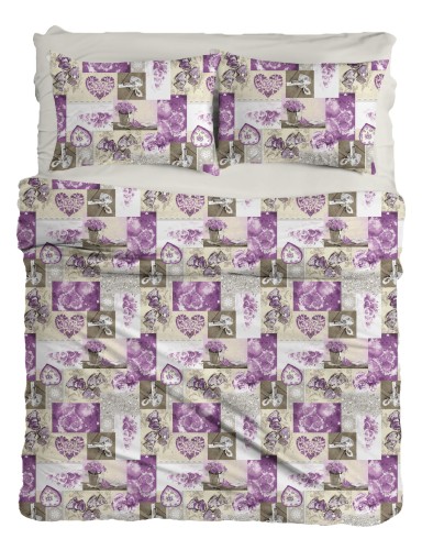 Pościel bawełniana 200x220 +2x70x80 Fioletowa renforce deSatin R19