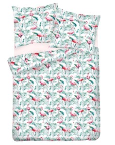 Pościel satynowa 200x220+2x70x80  różowe Flamingi 15A Premium Matex