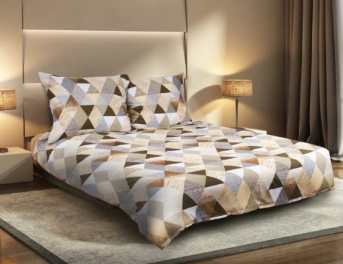 Pościel satynowa 160x200+2x70x80 Trójkąty Brązowa 02A Premium Matex