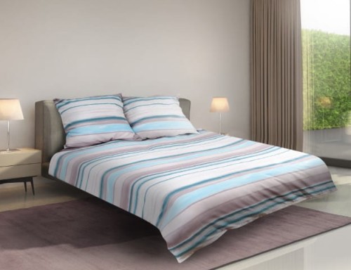 Pościel satynowa 160x200+2x70x80 Pasy Brązowa 03A Premium Matex