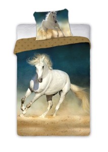 Pościel bawełniana 140x200 + 70x90 z koniem Biały Koń 001 Horses